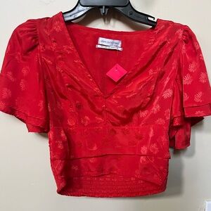 URBAN OUTFITTERS cropped red silk top | S